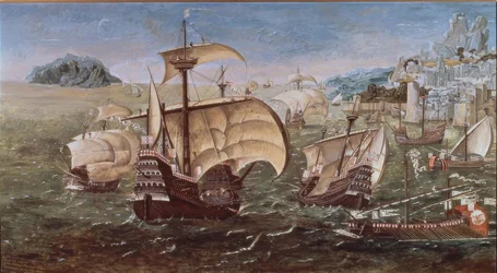 Portuguese Boats on a Rocky Coast – 16th Century – Copy of the Original from the Greenwich Museum