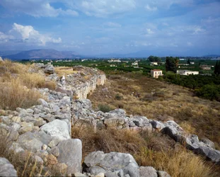 Ruins of the fortress of the citadel: site of the ancient city of Tiryns, around 1200 BC. Greece
