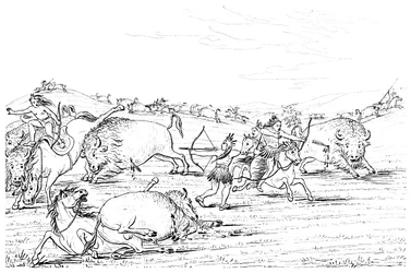 Native Americans Hunting Buffalo, 1841