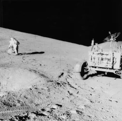 Astronaut David Scott on the Slope of Hadley Delta during Apollo 15, 1971