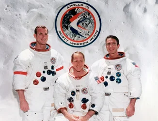The crew of the Apollo 15 Mission at the Manned Spacecraft Centre, Houston, Texas