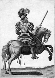 A Yeoman of the Guard, attending Queen Elizabeth I on a progress