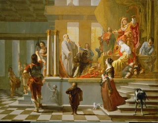 Croesus shows his treasures to Solon