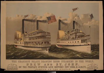 The Grandest Palace Drawing Room Steamers in the World, Drew and St John of the Peoples Evening Line between New York & Albany