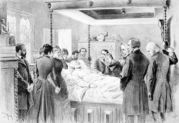 The Last Moments of Victor Hugo (1802-85) 22nd May 1885 (engraved by Adrien Marie)