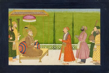 The Poet Sundar Das before Emperor Shah Jahan, folio from a Sundar Shringar