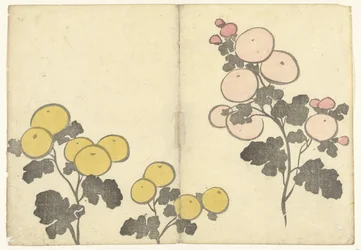 Stylized Yellow and Pink Flowers (Korin Prints Album)