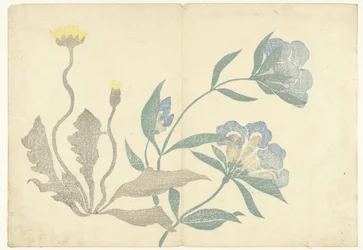 Dandelions and Blue Flowers
