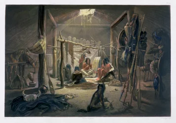 The Interior of the Hut of a Mandan Chief