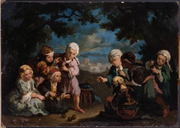 Turkish Children Playing Boules in a Clearing