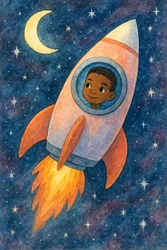 Child Rocket Flying Through Space