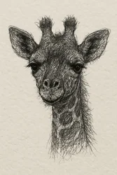 Thread Portrait Baby Giraffe on Handmade Paper