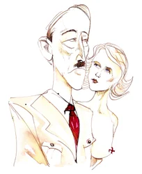 Adolf Hitler with His Mistress Eva Braun - Colour Caricature