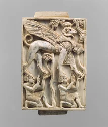 Furniture Plaque Carved in Relief with a Ram-Headed Sphinx
