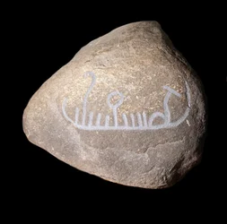 Swedish neolithic graffiti representing a ship. Stockholm Historiska Museet