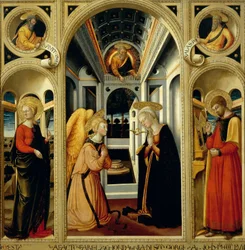 Annunciation showing St Apollonia, St Luke and prophets David and Isaiah
