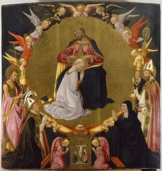 The Coronation of the Virgin with Angels and Four Saints. Around 1470