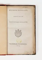 Napoleon code for the Kingdom of Holland, open at the titlepage, published Koninklijke Staatsdrukkerij, 1809