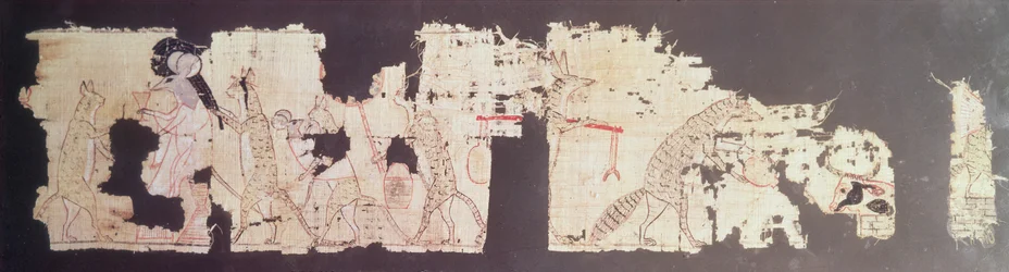 Satirical Papyrus Depicting a Mouse Being Served by Cats