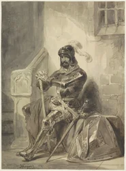 Seated Medieval Knight in Armor