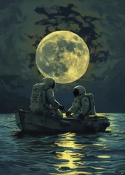 Astronaut Couple Moonlit Waters