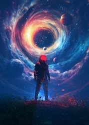 Astronaut Facing Cosmic Portal