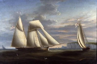 A Topsail Schooner and a Schooner of the Royal Yacht Squadron off the Coast of Dorset