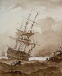 Two-decker in a gale off shore