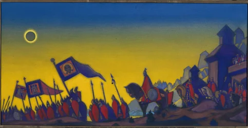 The Campaign of Igor. Inspired by 12th-century Slavic literature, an epic poem based on the military exploits of Prince Igor Sviatoslavitch, known as the Brave (1151-1201 or 1202). Work by Nicolas Roerich (1874-1947)