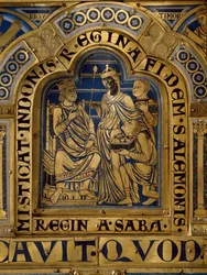 Verdun Altar made in gold and enamel by Nicholas of Verdun (ca.1130/50-1205): scenes from the Old and New Testament: detail representing the Queen of Sheba bringing presents to King Solomon