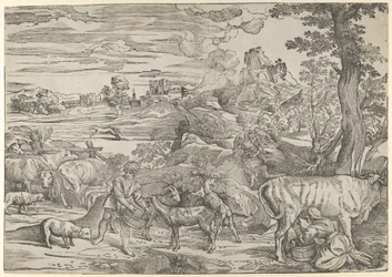 Landscape with a milkmaid at right and a boy at left
