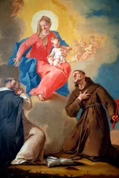 The National Gallery. Our Lady of the Rosary with St Dominic and St Francis of Assisi. 18th century. Ljubljana. Slovenia.