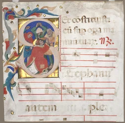 Fragment of an Antiphonary with Historiated Initial S: The Stoning of St. Stephen, c. 1370-1372