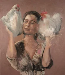 Girl with roosters