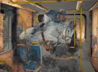 White horse jump on a train, 2023