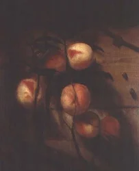 Bough of Peaches Against a Wall, with Snails