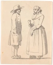 A Peasant Man and Woman Standing Opposite Each Other