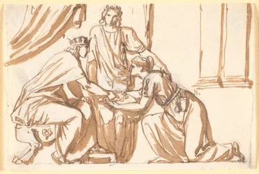 A King Receives a Wreath from a Kneeling Woman
