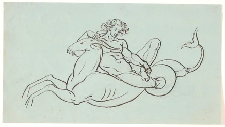 A Naked Man Lying Sprawled on a Goat with a Fish Tail