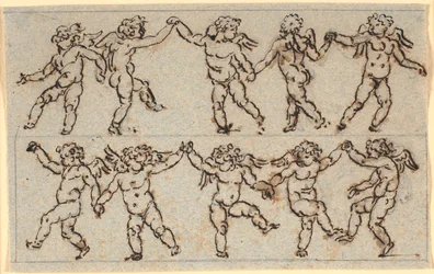 Frieze with two rows of dancing cupids