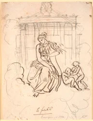 Goddess of Fertility, Seated in Front of the Temple of Janus with a Couple of Playing Children