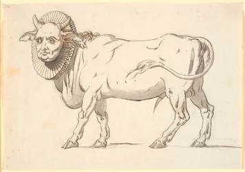 Caricature of a Clergyman, in the Form of a Bull with a Human Face and a Ruff around the Neck