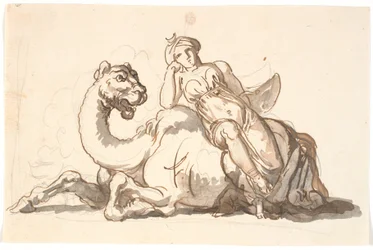 Female Figure with Turban and Crescent, Sitting Leaning Against a Fantastic Camel. Allegory of Asia