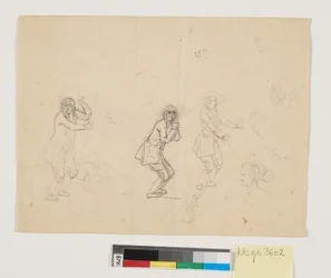 Studies of Heads and Figures, Including a Male Figure Depicted Three Times