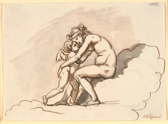 Venus, Sitting in the Clouds, Embraces Cupid