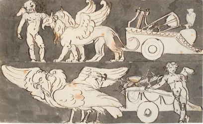 Winged Boys with the Chariots of Apollo and Jupiter, Pulled by Griffins and Eagles
