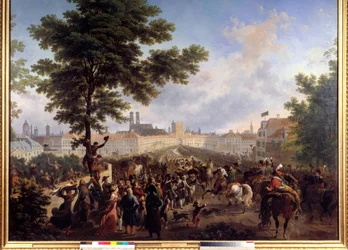 Entrance of the French army commanded by Emperor Napoleon Bonaparte (1769-1821) in Munich, the 24/10/1805