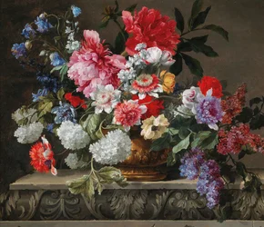 Still life of roses, tulips, anemones and lilac