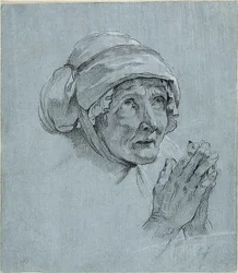 Study of the Head and Hands of an Old Woman Looking Up