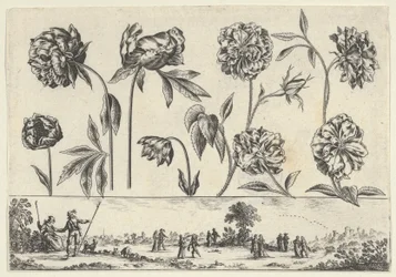 Horizontal Panel with a Row of Flowers Above a Frieze with Figures in a Landscape, 1645